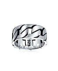Bling Jewelry Biker Urban Wide Open Curb Chain Link Ring Band Gothic Tribal Solid .925 Sterling Silver Handmade Turkey