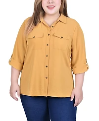 Ny Collection Plus Long Sleeve Roll Tab Blouse