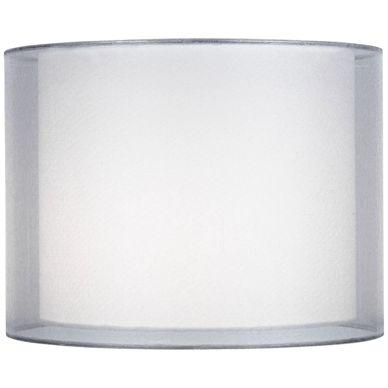Springcrest Silver and White Double Sheer Small Drum Lamp Shade 12" Top x 12" Bottom x 9" High (Spider) Replacement with Harp and Finia