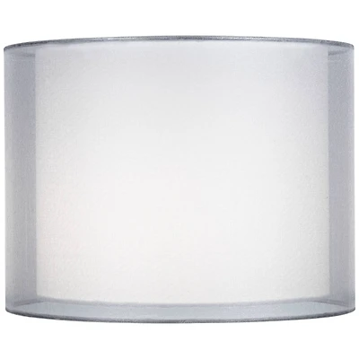 Springcrest Silver and White Double Sheer Small Drum Lamp Shade 12" Top x 12" Bottom x 9" High (Spider) Replacement with Harp and Finia