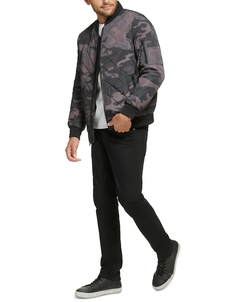 Calvin Klein Men's Quilted Baseball Jacket with Rib-Knit Trim