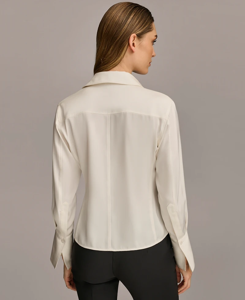 Donna Karan New York Women's Button Front Point Hem Top, Regular & Petite Sizes