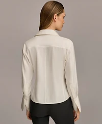 Donna Karan New York Women's Button Front Point Hem Top, Regular & Petite Sizes