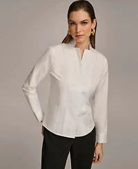 Donna Karan New York Women's Stand Collar Button Front Cotton Shirt
