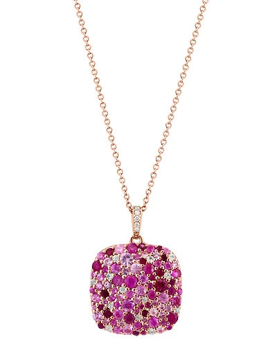Effy Multi-Gemstone (2-3/4 ct. t.w.) & Diamond Accent Cluster 18" Pendant Necklace in Rose Gold-Plated Silver