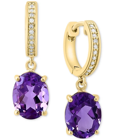 Effy Amethyst (3-1/2 ct. t.w.) & Diamond (1/20 ct. t.w.) Dangle Huggie Hoop Earrings in 14k Gold