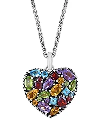 Effy Multi-Gemstone Mixed Cut Heart 18" Pendant Necklace (6-5/8 ct. t.w.) in Sterling Silver
