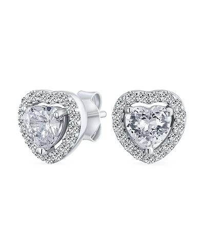 Bling Jewelry Cubic Zirconia Heart Shaped Stud Earrings Halo Bezel Set Cz Sterling Silver