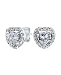 Bling Jewelry Cubic Zirconia Heart Shaped Stud Earrings Halo Bezel Set Cz Sterling Silver