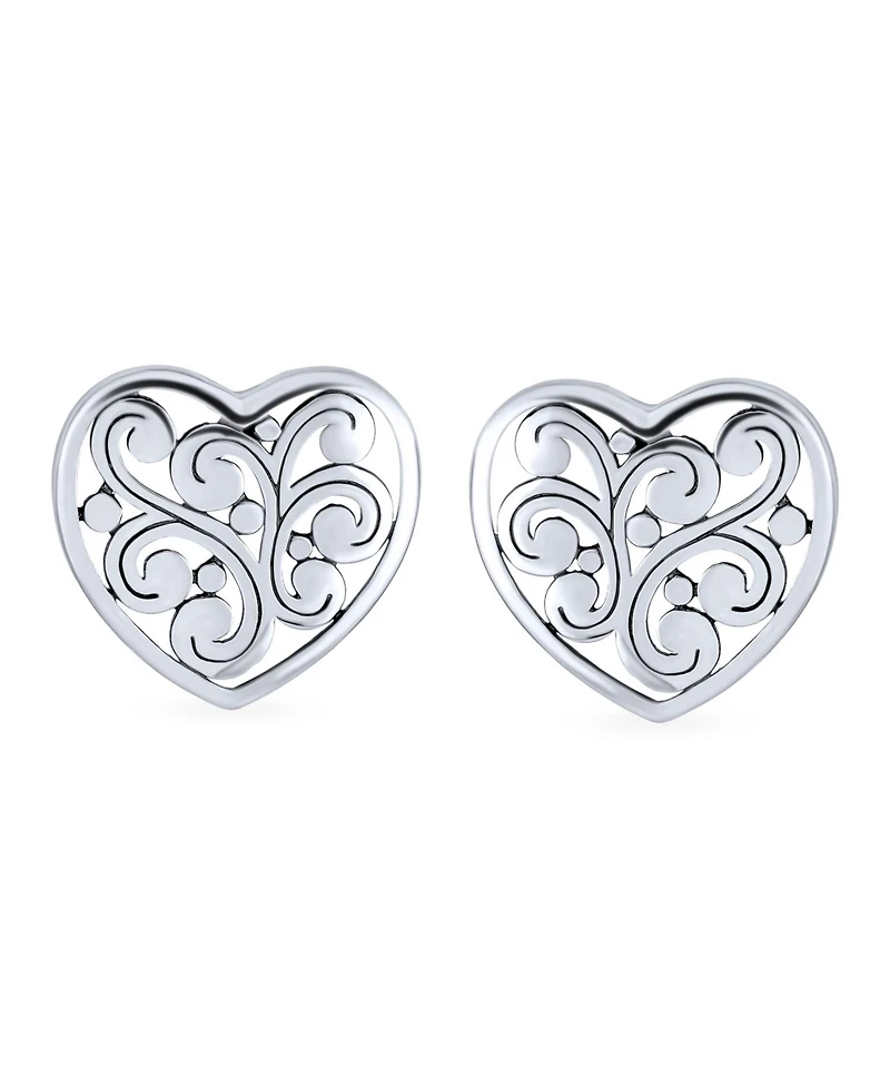 Bling Jewelry Swirl Filigree Scroll Heart Shaped Stud Earrings Sterling Silver
