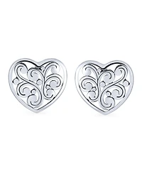 Bling Jewelry Swirl Filigree Scroll Heart Shaped Stud Earrings Sterling Silver