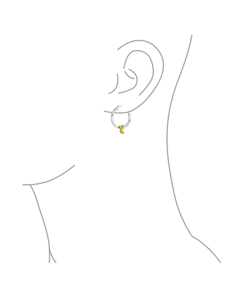 Bling Jewelry Twisted Side Charm Round Tube Thin Two Tone Love Knot Hoop Earrings Gold Plated Sterling Silver 1 Inch Diameter
