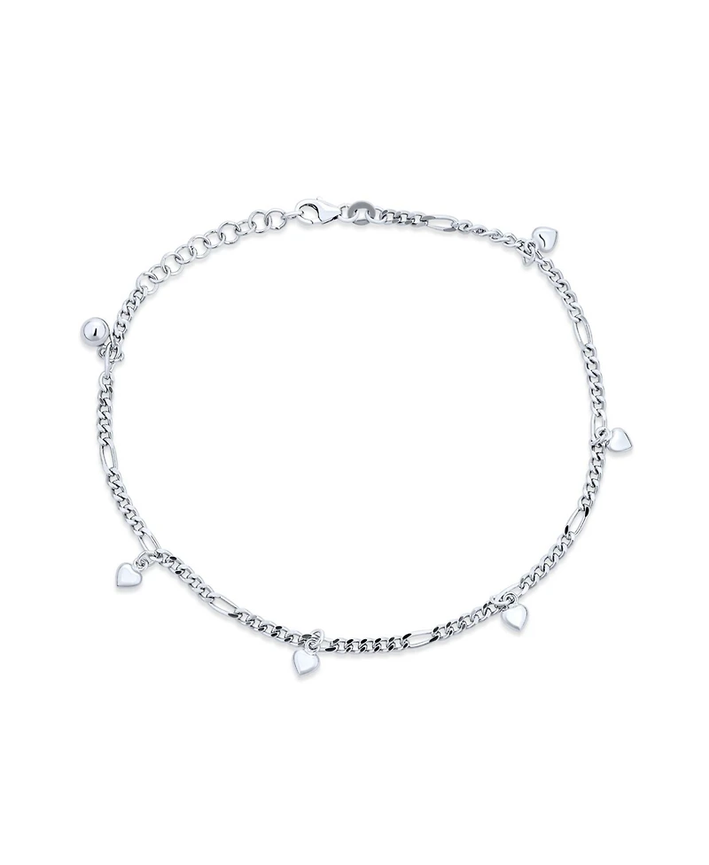 Bling Jewelry Multi Heart Dangle Charms Anklet Ankle Bracelet Sterling Silver Figaro Chain Adjustable 9 To 9.5 Inch