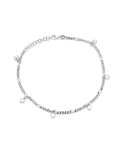 Bling Jewelry Multi Heart Dangle Charms Anklet Ankle Bracelet Sterling Silver Figaro Chain Adjustable 9 To 9.5 Inch