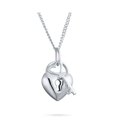 Bling Jewelry Simple 2 Charm Love Lock And Key Heart Pendant Necklace Sterling Silver 16 Inch