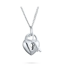 Bling Jewelry Simple 2 Charm Love Lock And Key Heart Pendant Necklace Sterling Silver 16 Inch