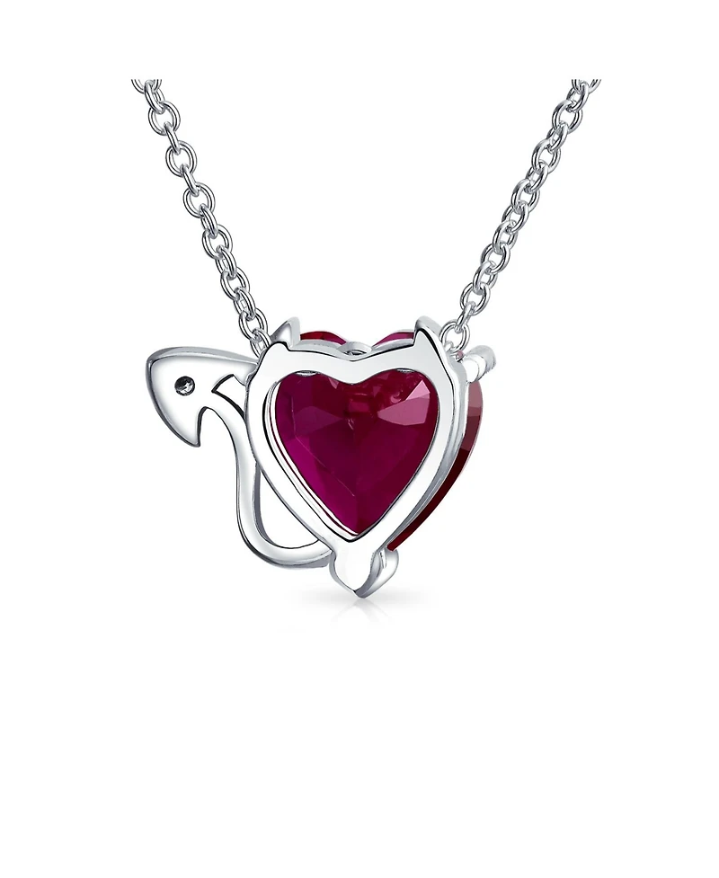 Bling Jewelry Promise Valentine Cubic Zirconia Red Cz Devil Heart Pendant Necklace Sterling Silver