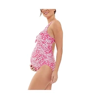 Ripe Maternity Janis Tie Front One Piece Hot Pink/White