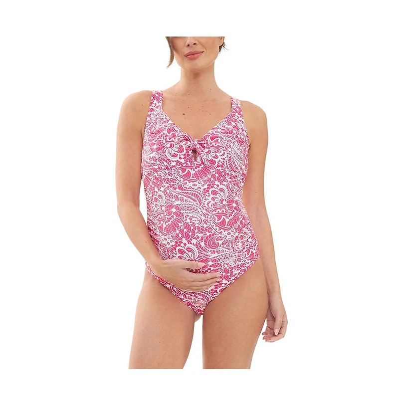 Ripe Maternity Janis Tie Front One Piece Hot Pink/White