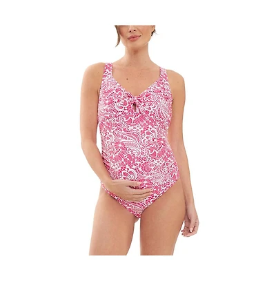 Ripe Maternity Janis Tie Front One Piece Hot Pink/White