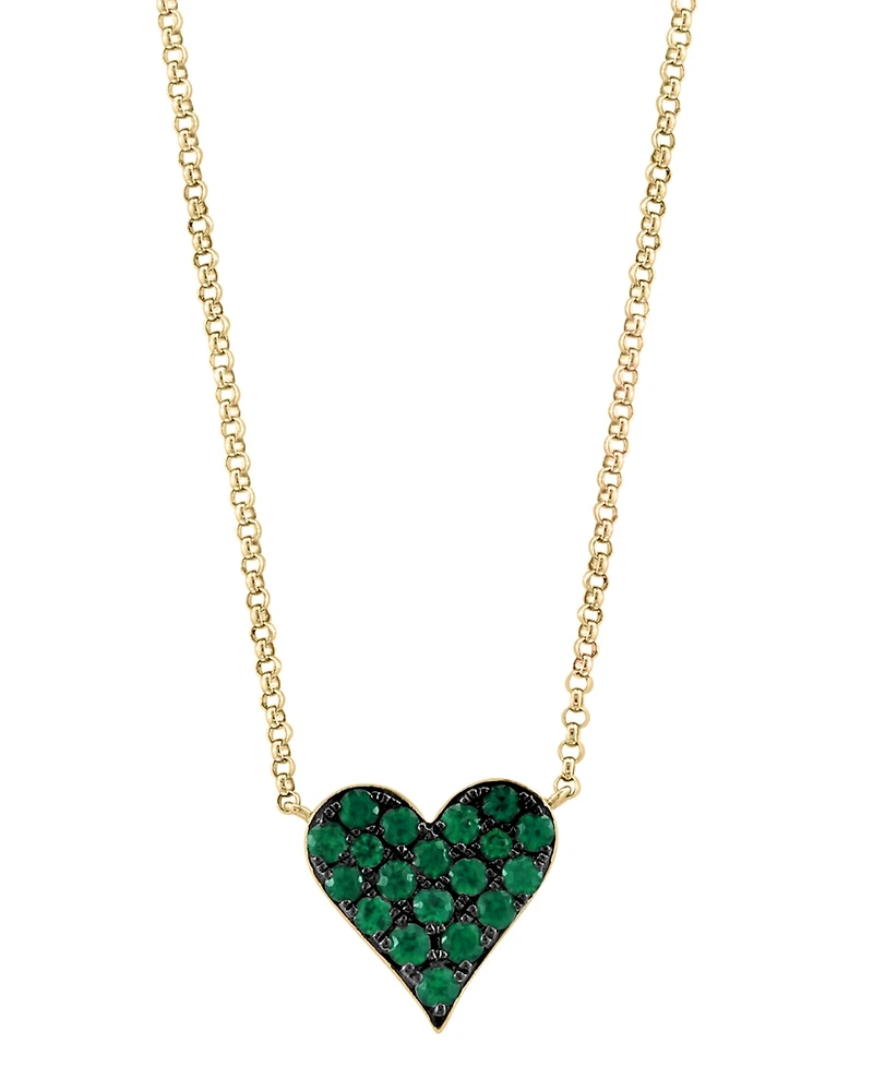 Effy Emerald (3/8 ct. t.w.) Heart 18" Pendant Necklace in 14k Gold