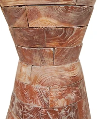 Rosemary Lane 14" x 14" x 19" Teak Wood Geometric Handmade Stacked Wood Pieces Hourglass Accent Table