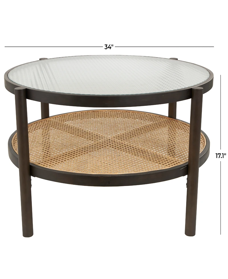 Rosemary Lane 34" x 34" x 17" Rattan Pressed Tempered Glass Top Coffee Table