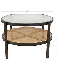 Rosemary Lane 34" x 34" x 17" Rattan Pressed Tempered Glass Top Coffee Table
