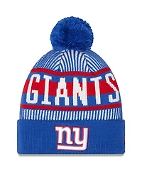 Men's New Era Royal New York Giants Striped Cuffed Knit Hat with Pom