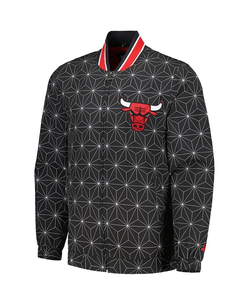 Men's Starter Black Chicago Bulls In-Field Play Fashion Satin Full-Zip Varsity Jacket