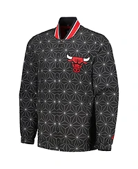 Men's Starter Black Chicago Bulls In-Field Play Fashion Satin Full-Zip Varsity Jacket