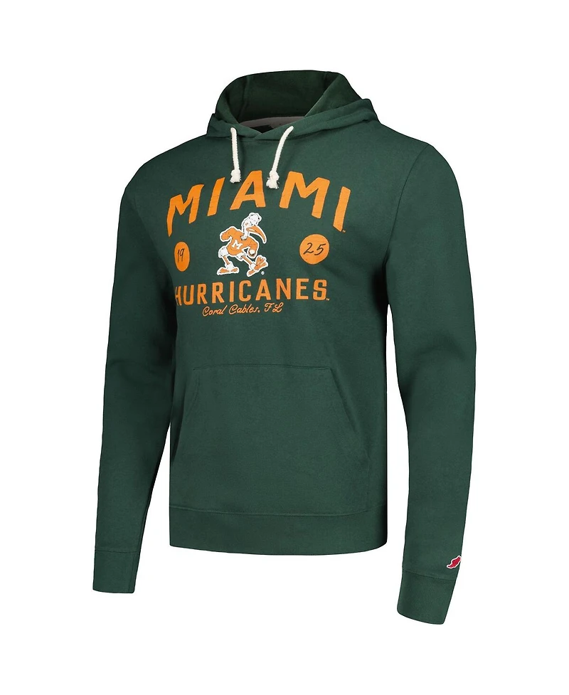 Men's League Collegiate Wear Green Distressed Miami Hurricanes Bendy Arch Essential Pullover Hoodie