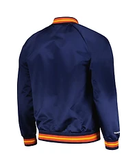 Men's Mitchell & Ness Navy Golden State Warriors Hardwood Classics Throwback Wordmark Raglan Full-Snap Jacket