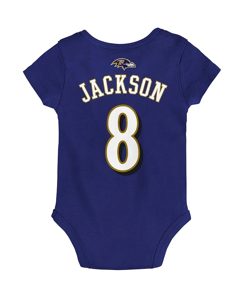Baby Boys and Girls Lamar Jackson Purple Baltimore Ravens Mainliner Player Name Number Bodysuit