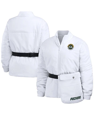 Women's Wear by Erin Andrews White Green Bay Packers Packaway Full-Zip Puffer Jacket