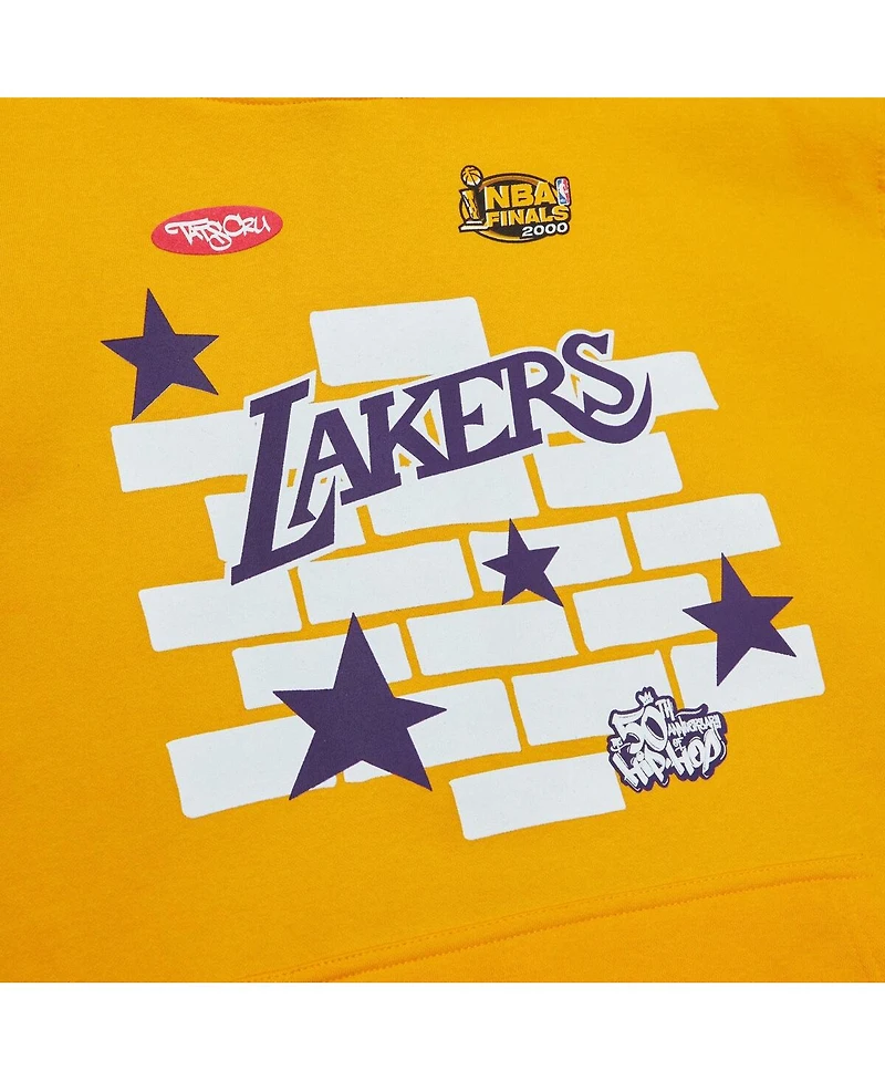 Men's Mitchell & Ness x Tats Cru Gold Los Angeles Lakers Hardwood Classics Brick Pullover Hoodie