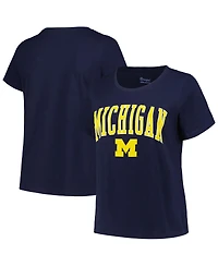 Women's Profile Navy Michigan Wolverines Plus Size Arch Over Logo Scoop Neck T-shirt