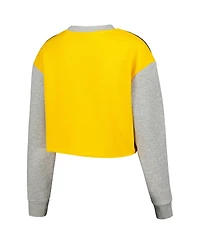 Women's Hype And Vice Navy Michigan Wolverines Colorblock Rookie Crew Pullover Sweatshirt