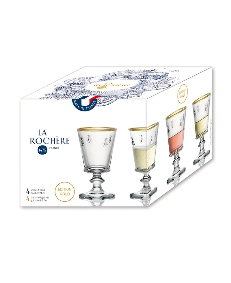La Rochere Gold Rimmed Napoleon Bee 9 oz. Wine Glass, Set of 4