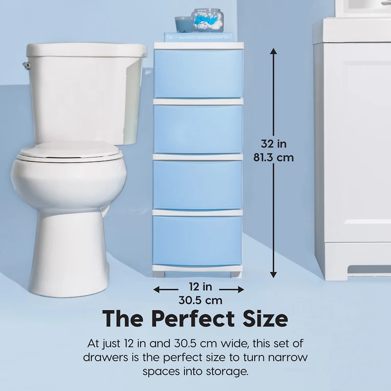 Iris Usa 4 Slim Plastic Drawer Storage, White/Blue