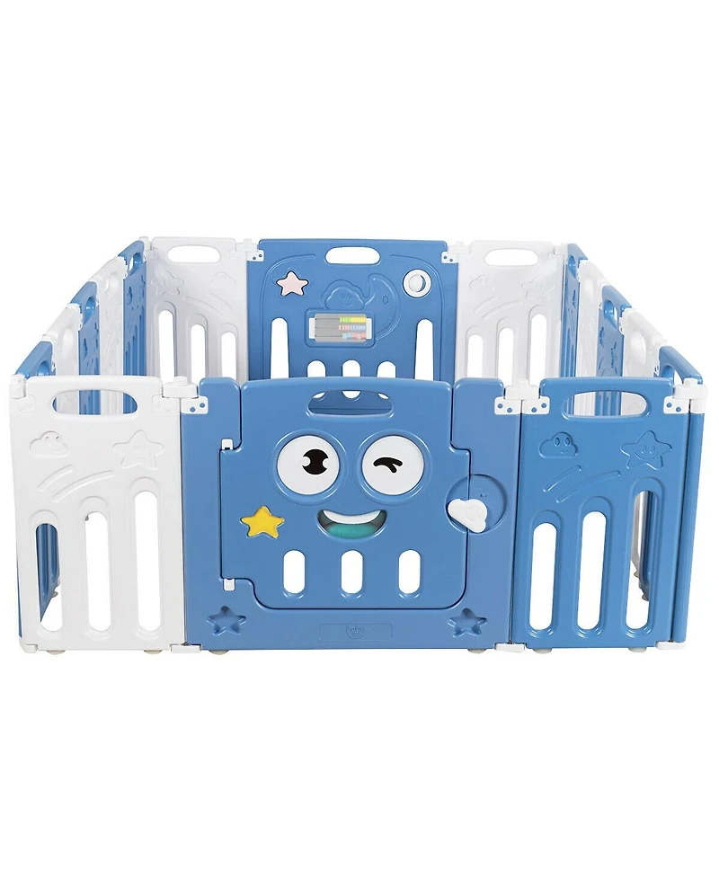 16-Panel Foldable Baby Playpen Kids Activity Centre-Blue
