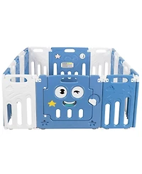 16-Panel Foldable Baby Playpen Kids Activity Centre-Blue