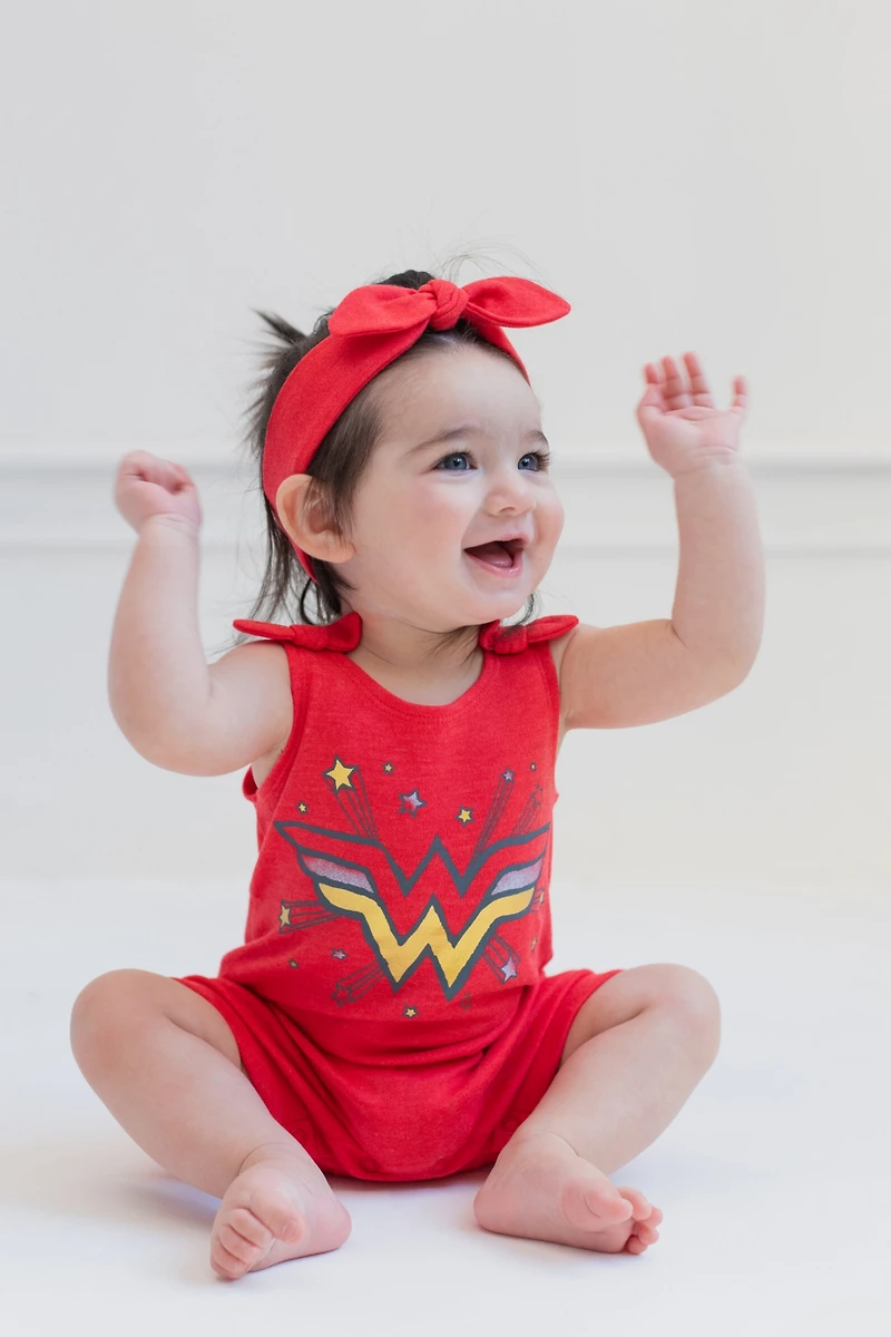 Justice League Toddler Girls Wonder Woman Snap Romper and Headband Newborn to