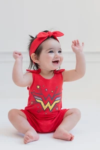 Justice League Toddler Girls Wonder Woman Snap Romper and Headband Newborn to