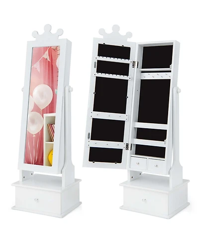 Kid Freestanding Jewelry Armoire 2-in-1 Full Length Mirror Storage Drawer