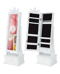 Kid Freestanding Jewelry Armoire 2-in-1 Full Length Mirror Storage Drawer