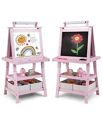 Kids Art Easel Double Sided Chalkboard Magnetic Whiteboard with Storage Tray
