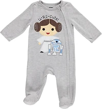 Starwars Baby Girls Star Wars Princess Leia R2-D2 2 Pack Zip Up Sleep N' Play Coveralls Grey / White