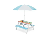 3-in-1 Kids Outdoor Picnic Water Sand Table with Umbrella Play Boxes