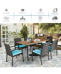 Slickblue 7 pieces Patio Rattan Cushioned Dining Set with Umbrella Hole